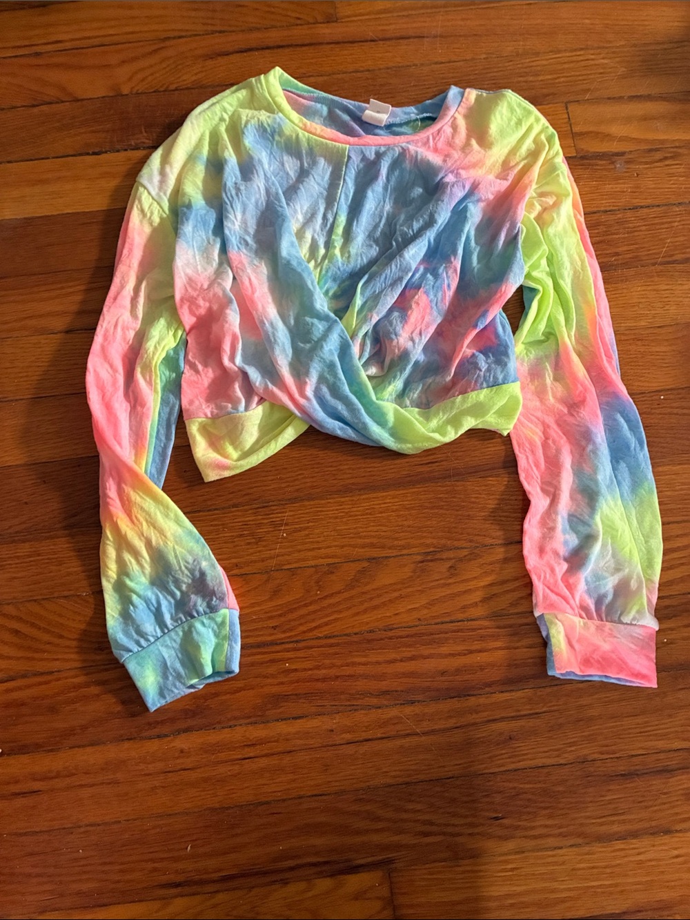 SHEIN Neon Tie-Dye Cropped Long Sleeve Top - Pink, Blue, Yellow, Green